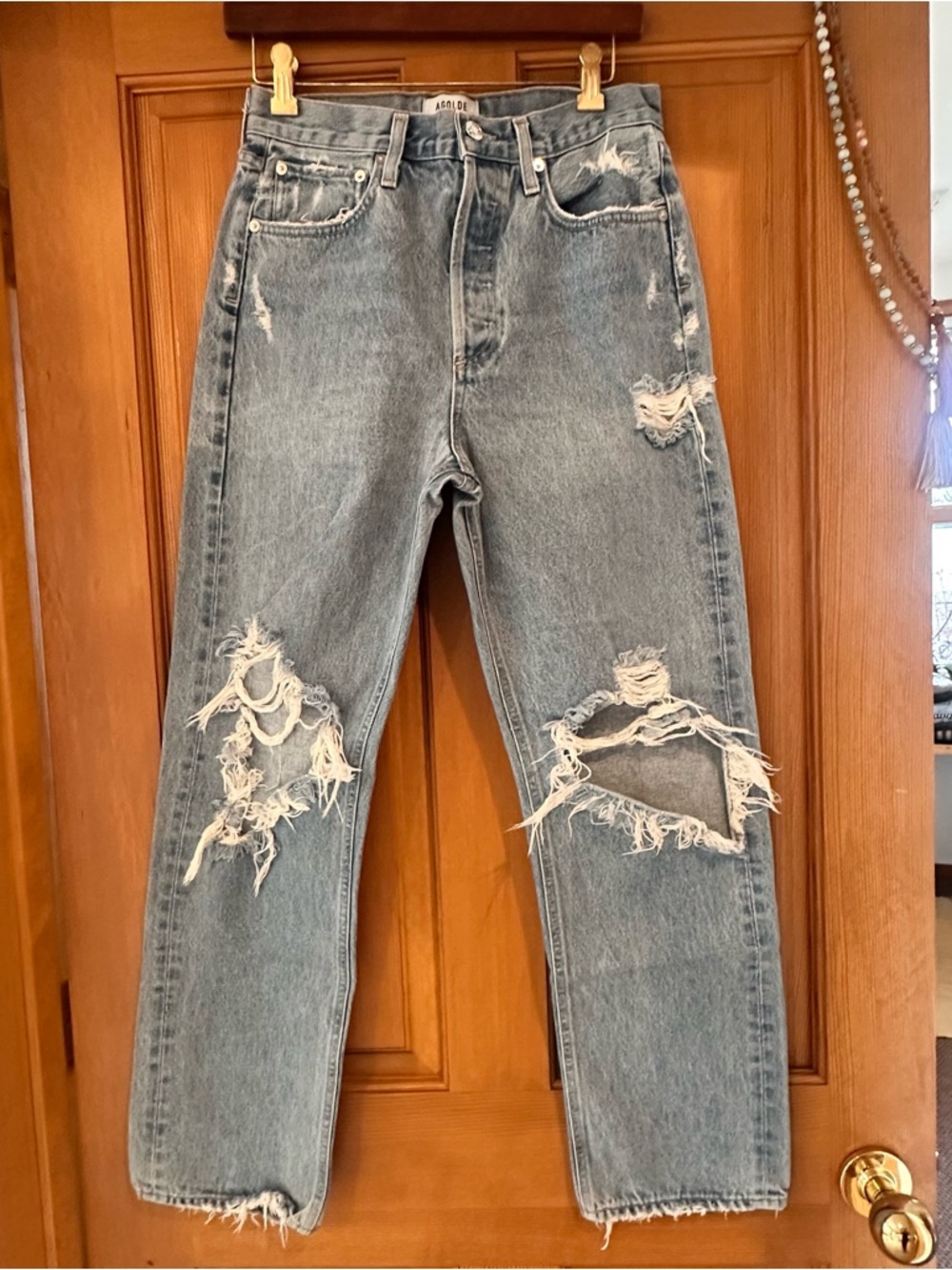 AGOLDE Super Distressed Boyfriend Jeans - Light Blue Wash